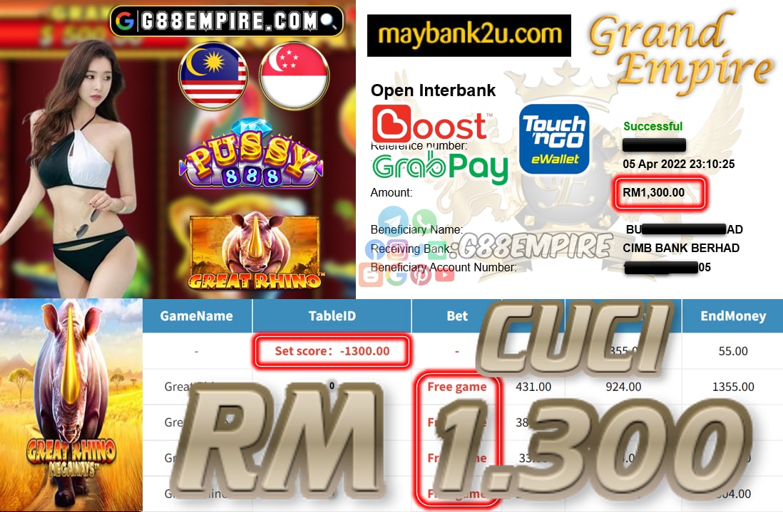 PUSSY888 - GREATRHINO - CUCI RM1.300