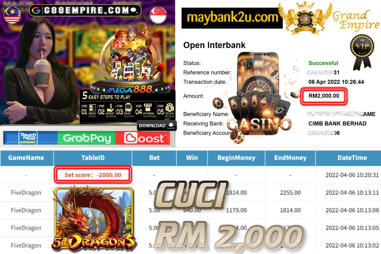 MEGA888 - FIVEDRAGON CUCI RM2,000 !!!