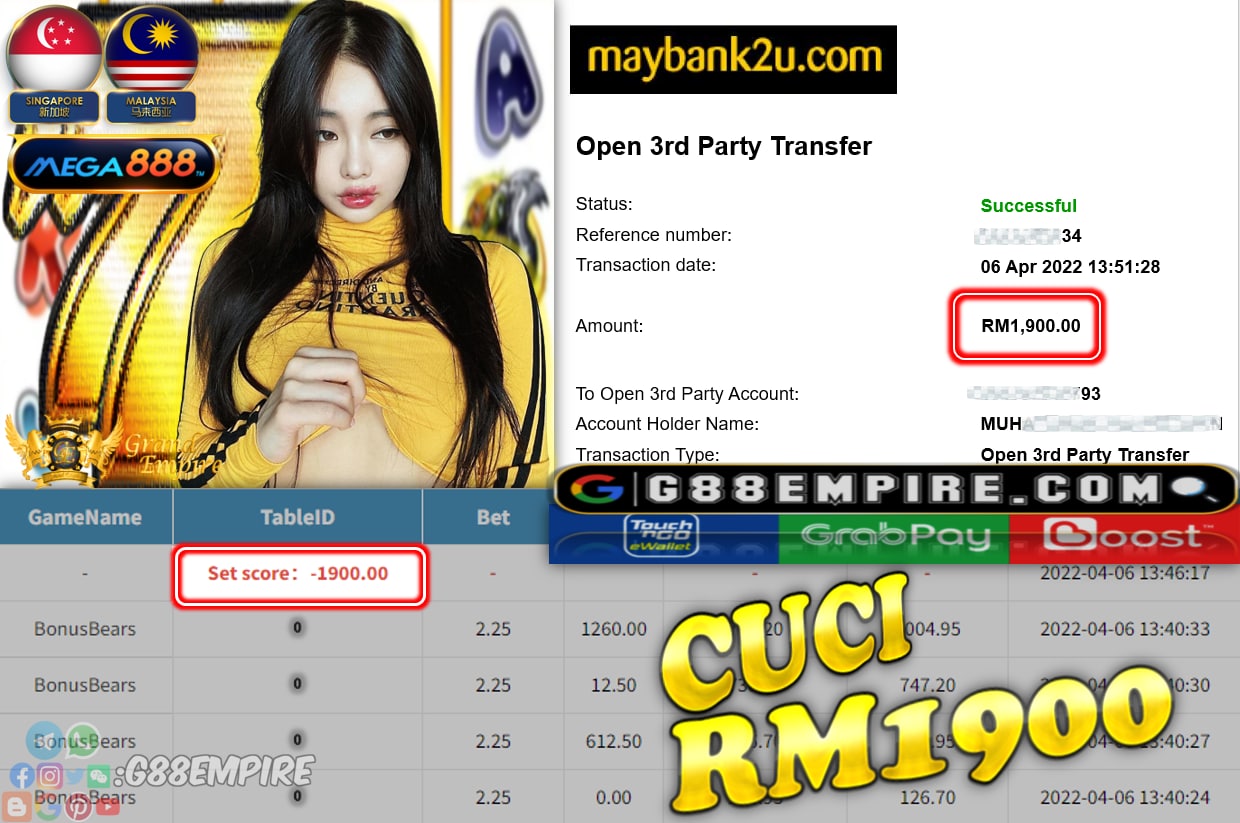 MEGA888 - BONUSBEARS CUCI RM1,900 !!!