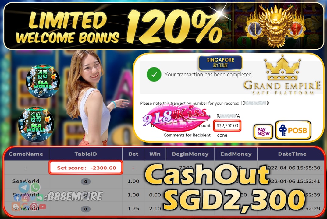 918KISS - SEAWORLD CASHOUT SGD2300 !!!