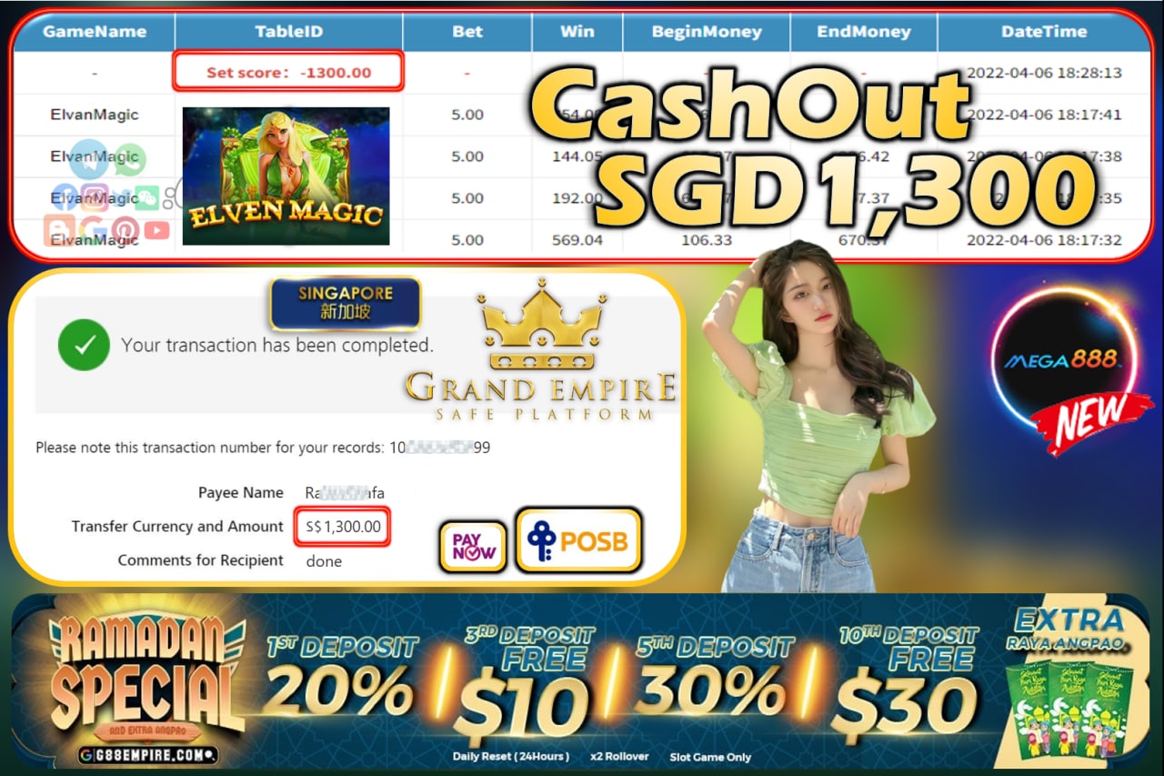 MEGA888 - ELVENMAGIC CASHOUT SGD1300!!!