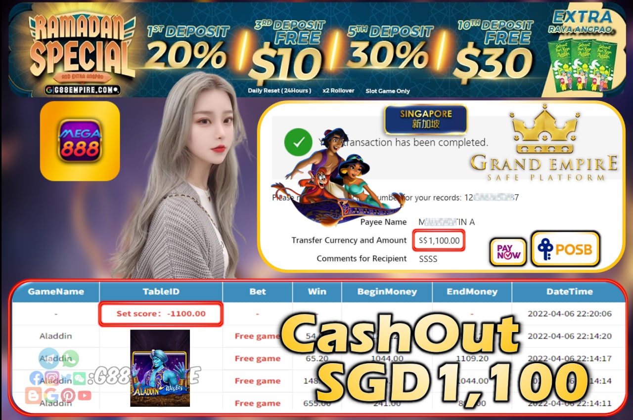 MEGA888 - ALADDIN CASHOUT SGD1100!!!