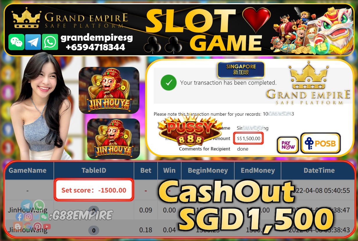 PUSSY888 - JINHOUWANG CASHOUT SGD1500 !!!