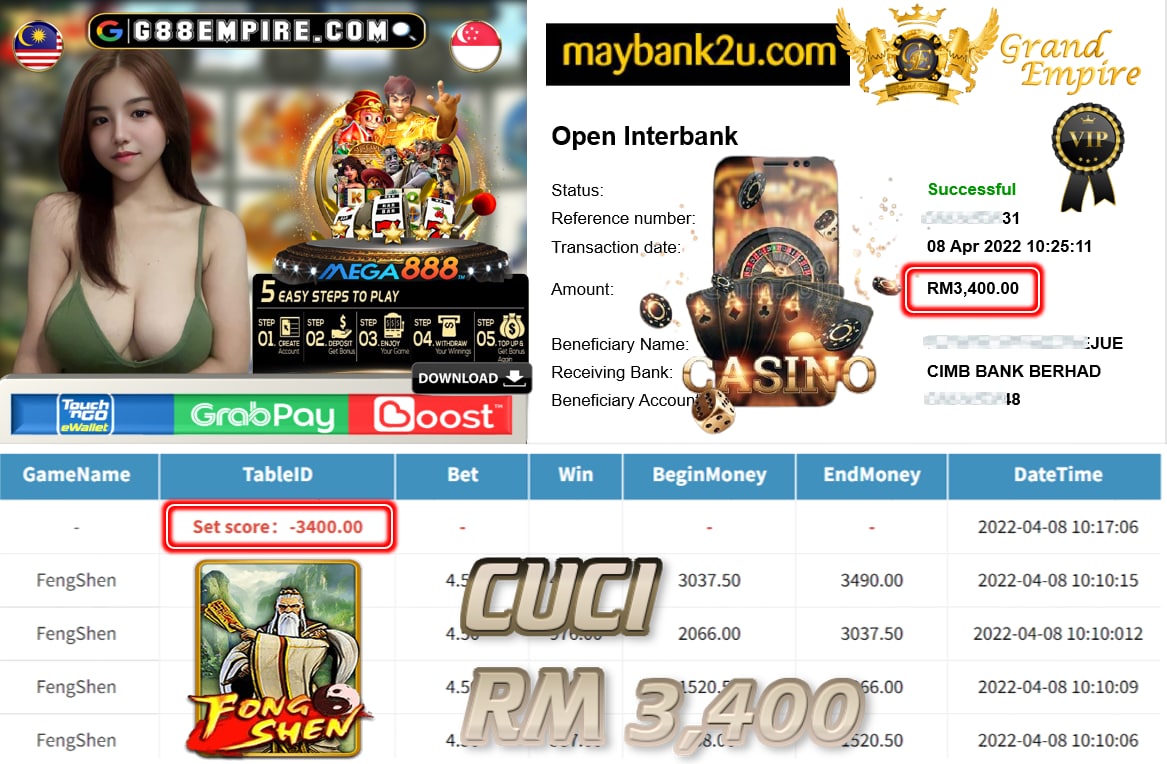 MEGA888 - FENGSHEN CUCI RM3,400 !!!