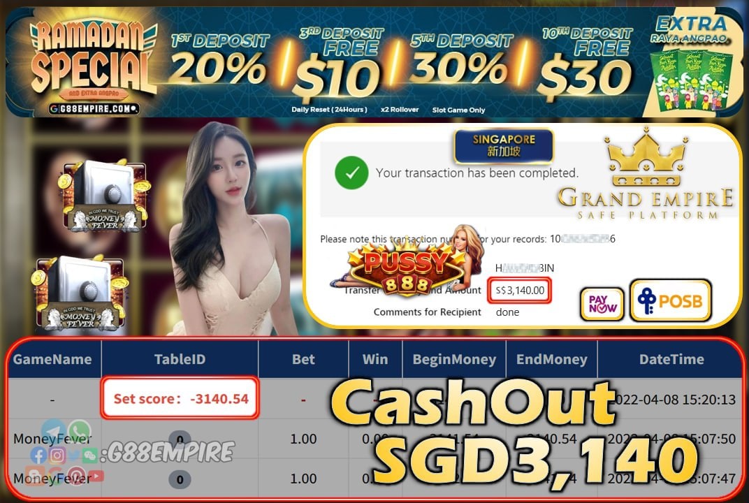 PUSSY888 - MONEYFEVER CASHOUT SGD3140 !!!