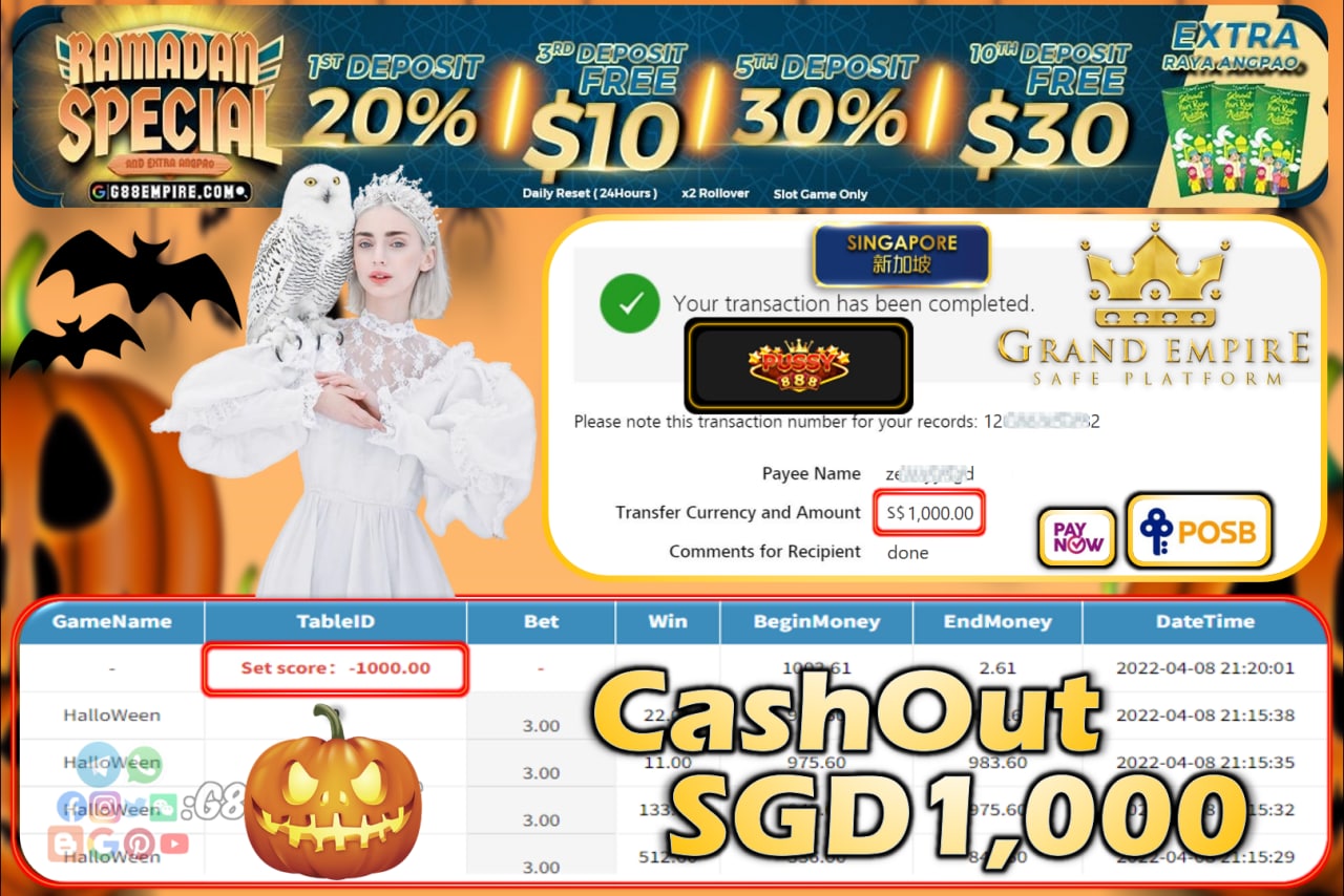 PUSSY888 - HALLOWEEN CASHOUT SGD1000!!!