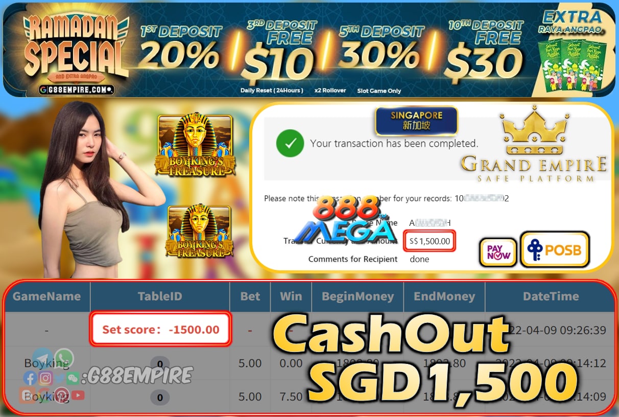 MEGA888 - BOYKING CASHOUT SGD1500 !!!