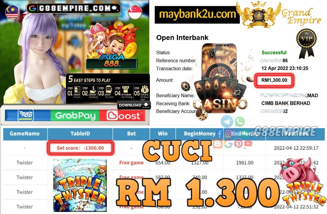 MEGA888 - TRIPLETWISTER - CUCI RM1.300 !!!!