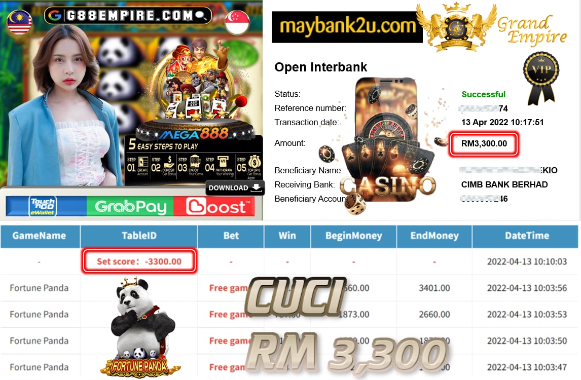 MEGA888 - FORTUNEPANDA CUCI RM3,300 !!!