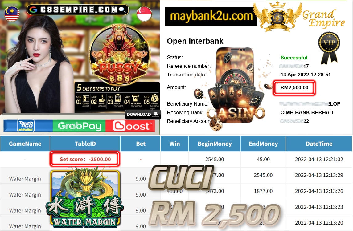 PUSSY888 - WATERMARGIN CUCI RM2,500 !!!