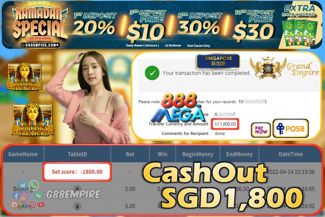 MEGA888 - BOYKING CASHOUT SGD1800 !!!