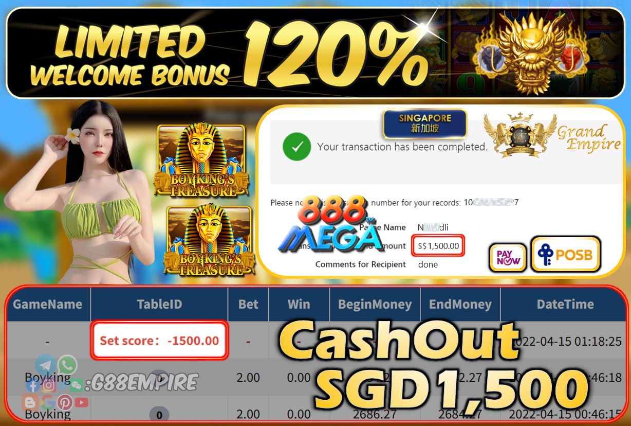 MEGA888 - BOYKING CASHOUT SGD1500 !!!