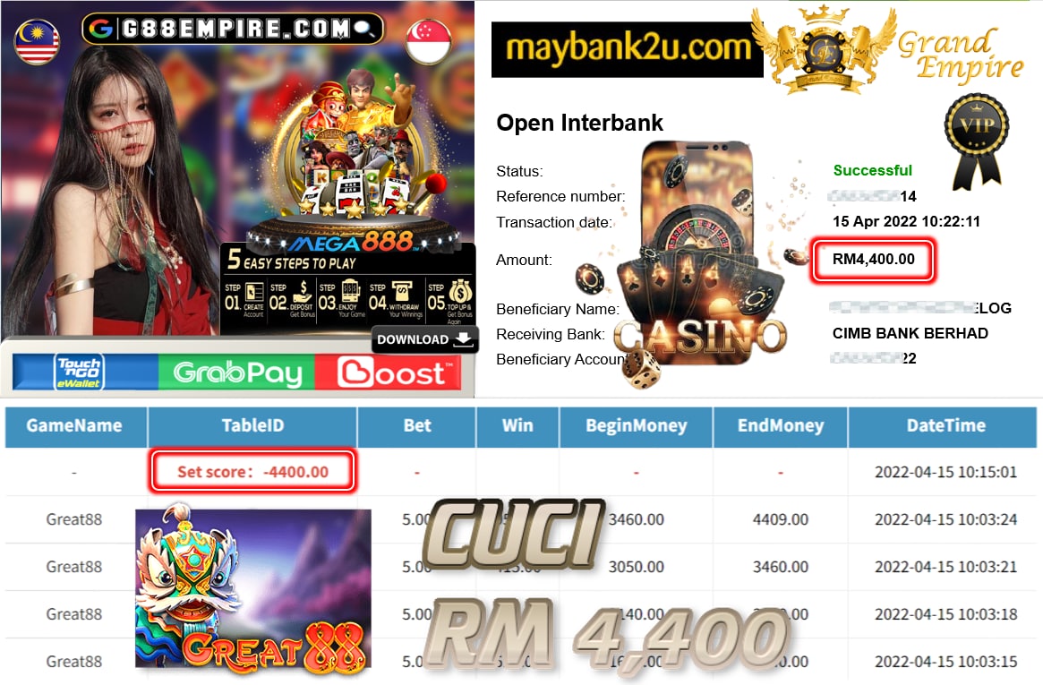 MEGA888 - GREAT88 CUCI RM4,400 !!!