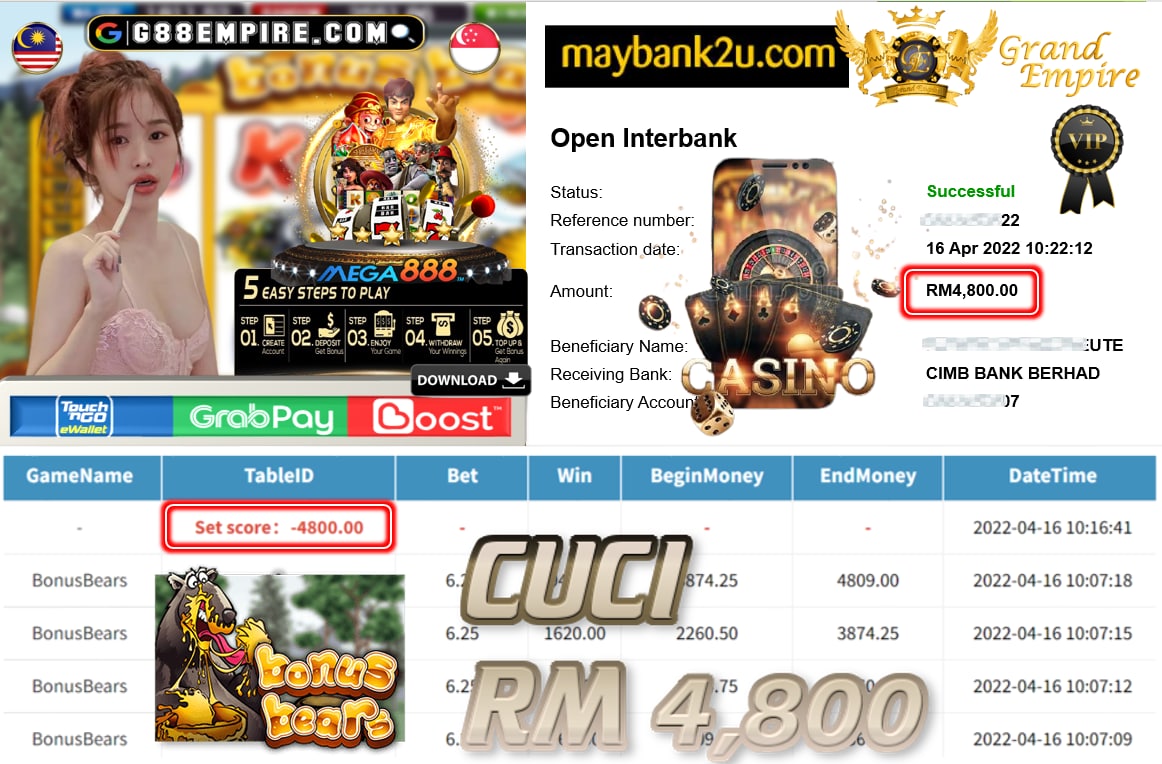 MEGA888 - BONUSBEARS CUCI RM4,800 !!!