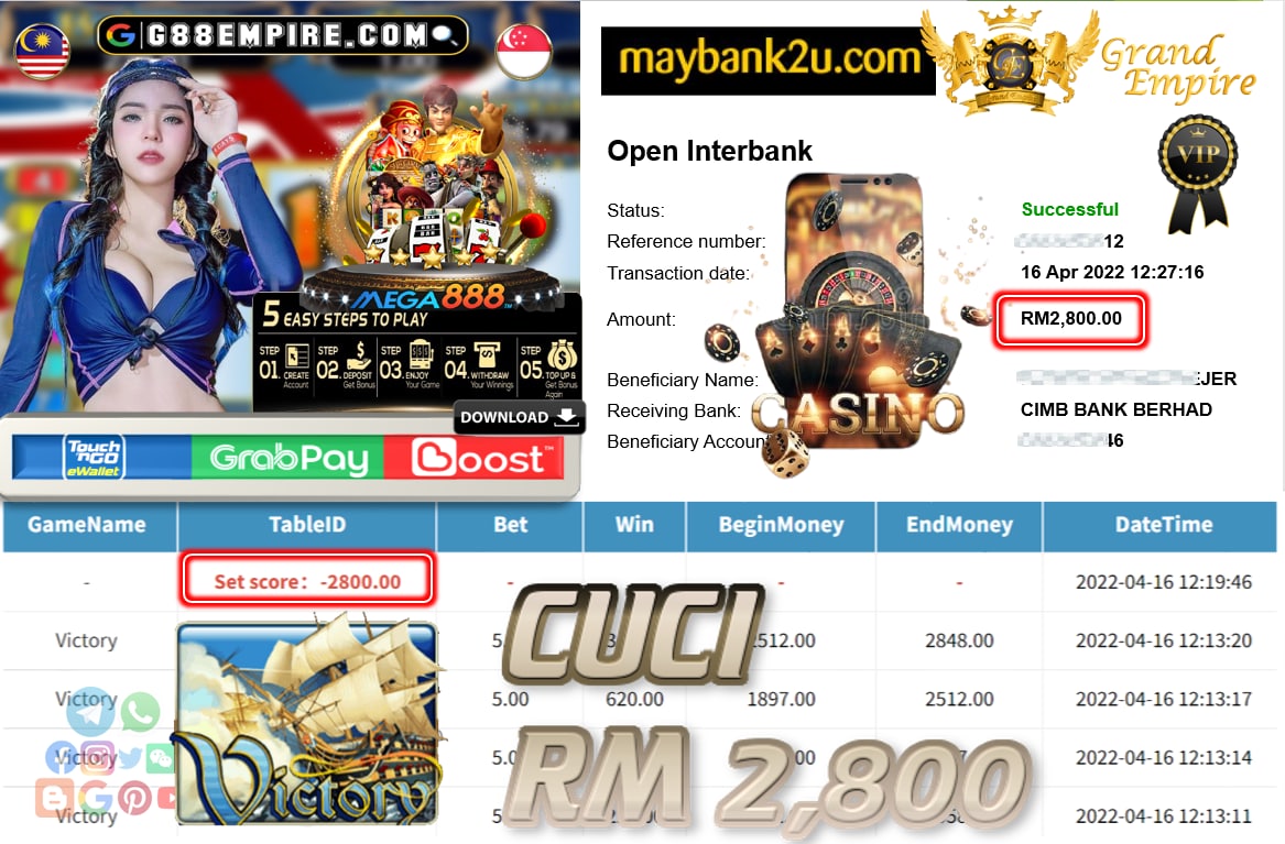 MEGA888 - VICTORY CUCI RM2,800 !!!