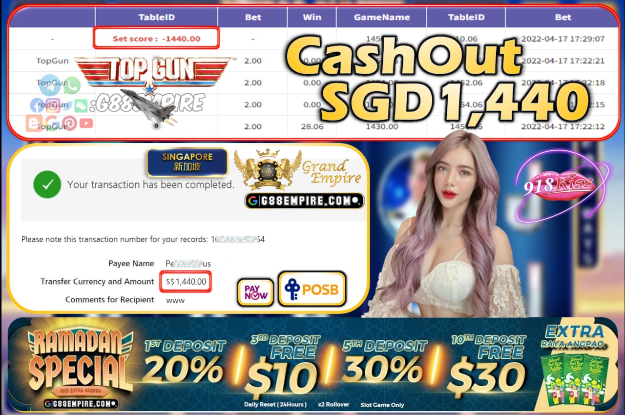 918KISS - TOPGUN CASHOUT SGD1440!!!