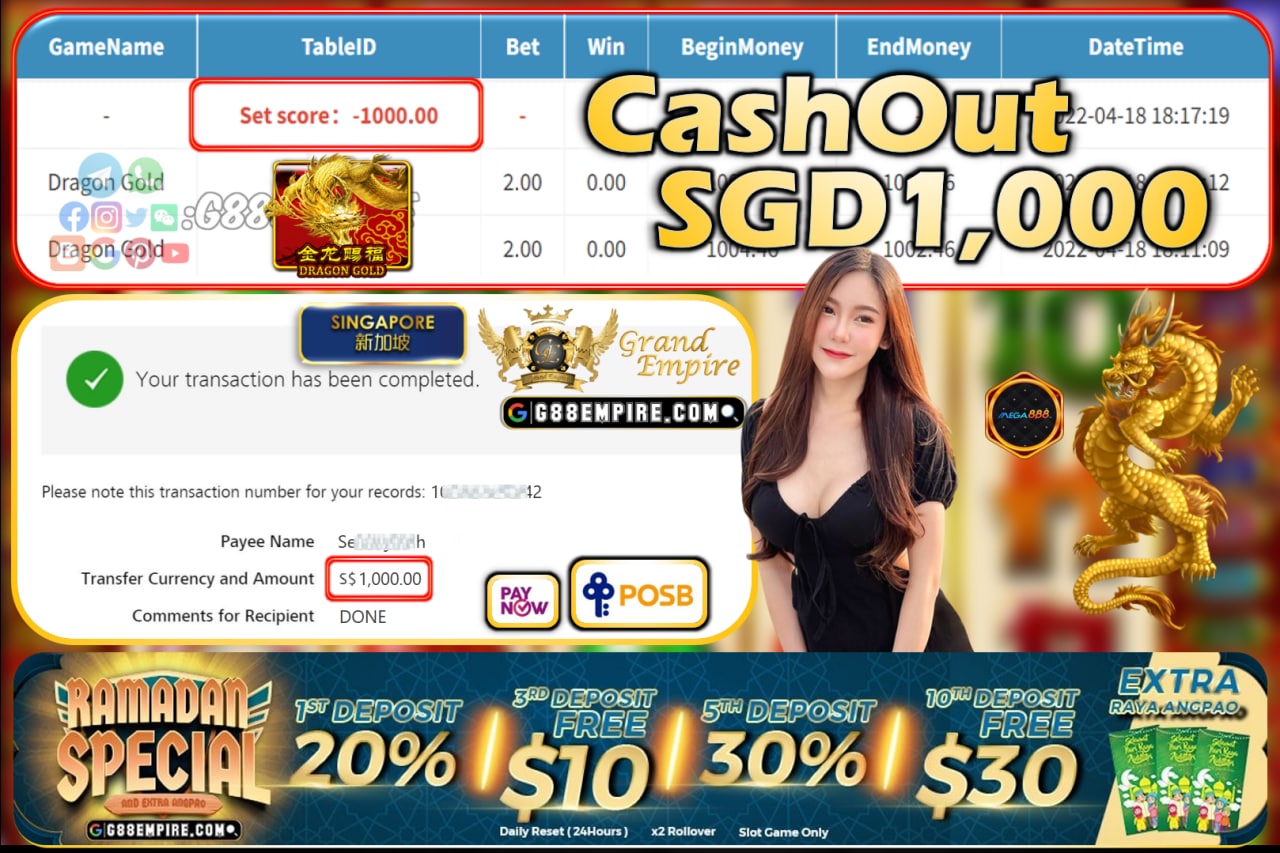 MEGA888 - DRAGONGOLD CASHOUT SGD1000 !!!