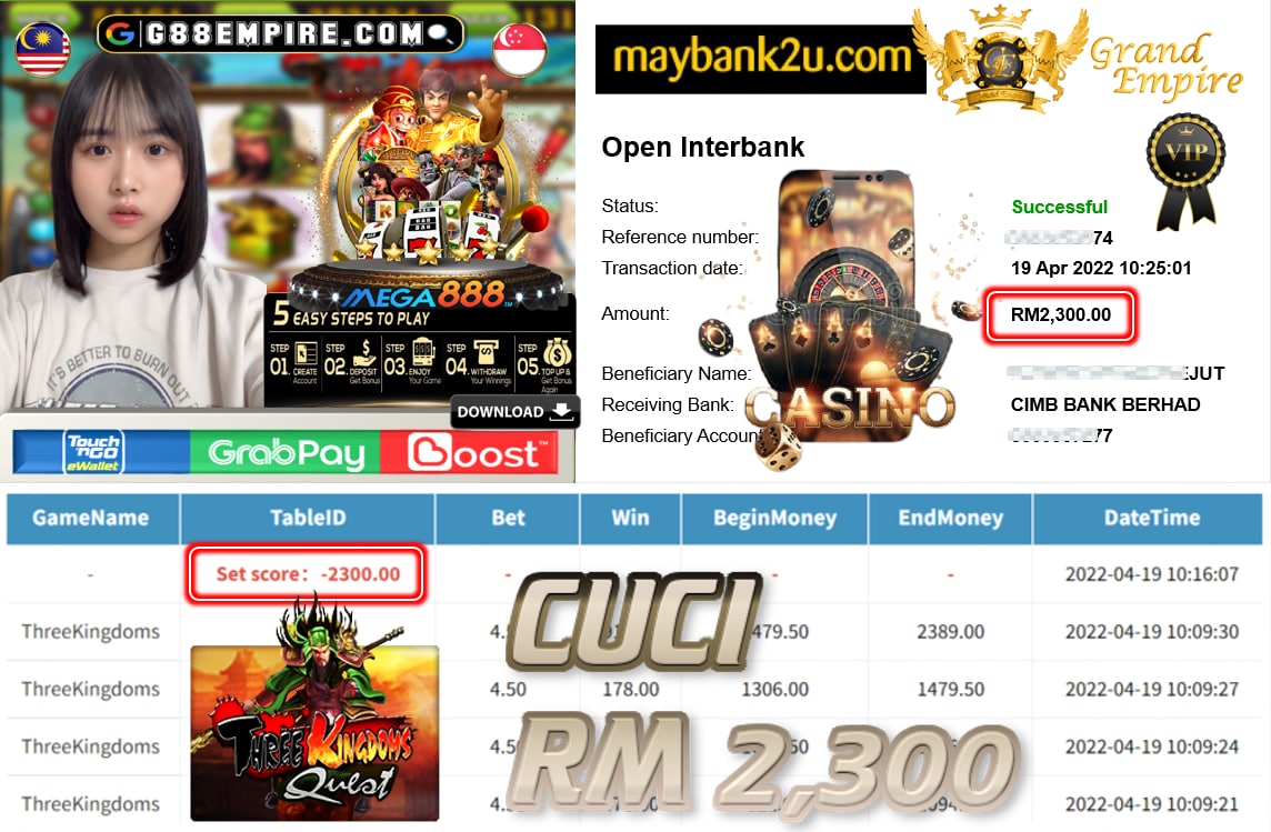 MEGA888 - THREEKINGDOMS CUCI RM2,300 !!!