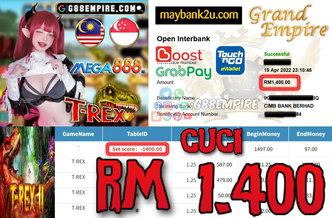 MEGA888 - T-REX - CUCI RM1.400 !!!!