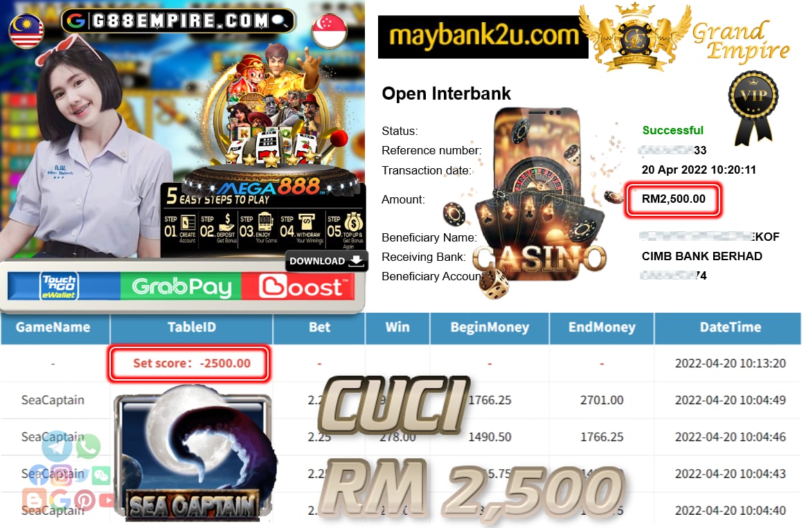 MEGA888 - SEACAPTAIN CUCI RM2,500 !!!