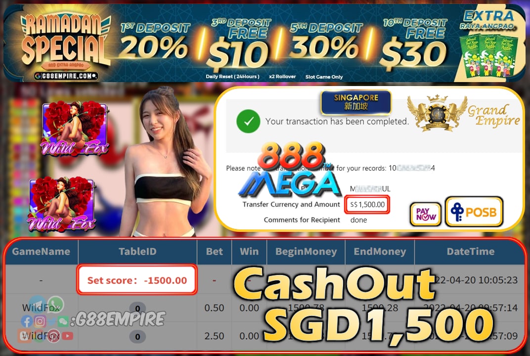 MEGA888 - WILDFOX CASHOUT SGD1500 !!!