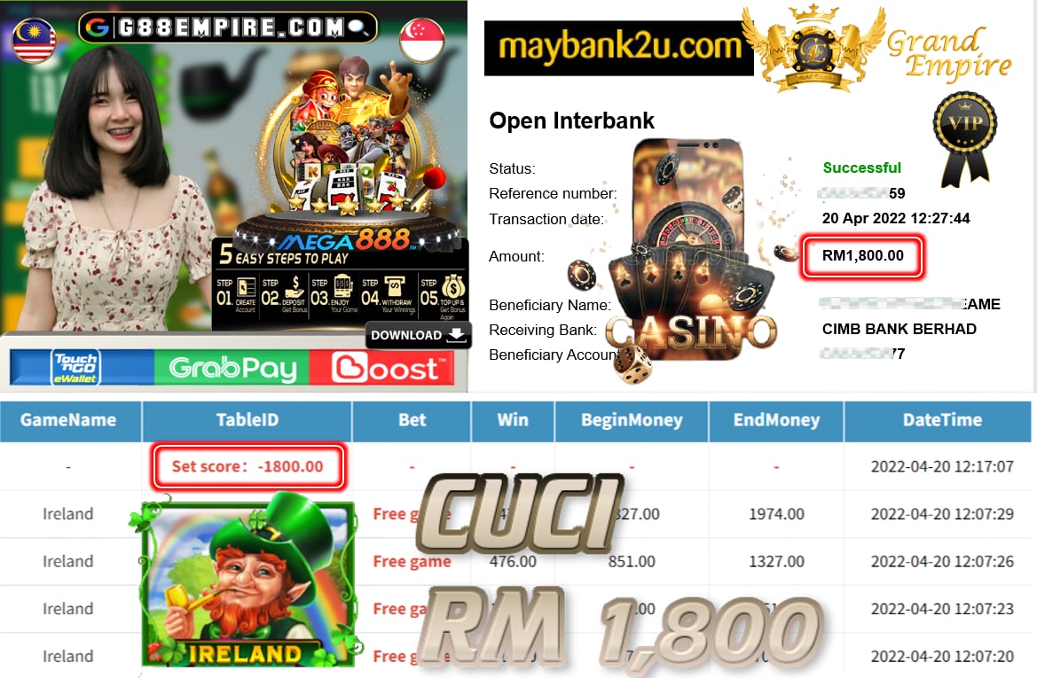 MEGA888 - IRELAND CUCI RM1,800 !!!