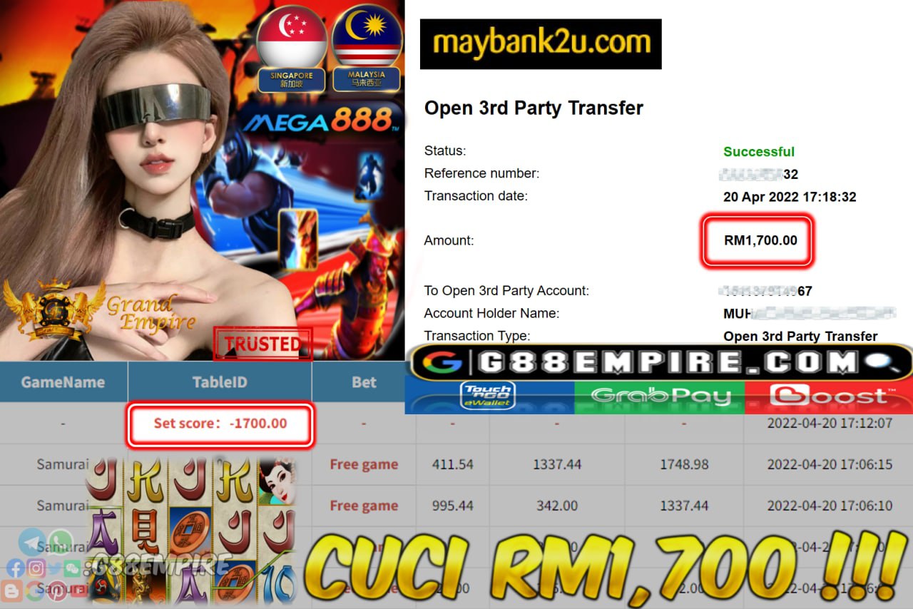 MEGA888 - SAMURAI CUCI RM1,700 !!!