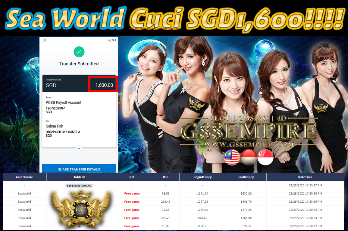 MEMBER PLAY SEAWORLD WITHDRAW SGD1,600!!!