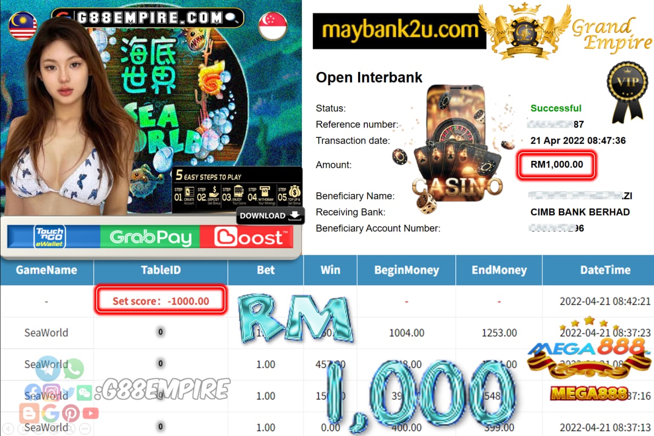 MEGA888 - SEAWORLD CUCI RM1,000 !!!