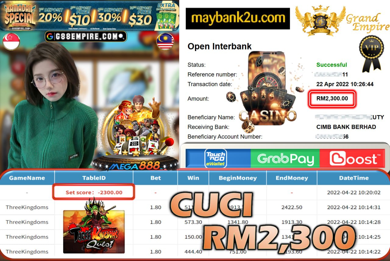 MEGA888 - THREEKINGDOMS CUCI RM2,300 !!