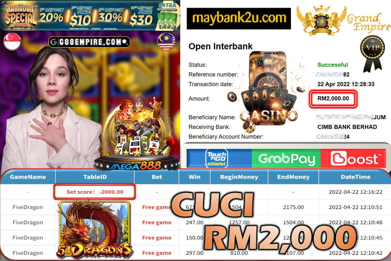 MEGA888 - FIVEDRAGON CUCI RM2,000 !!!