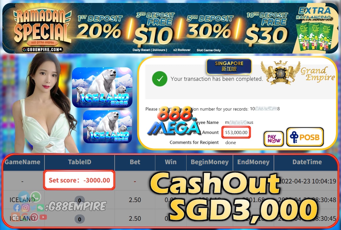 MEGA888 - ICELAND CASHOUT SGD3000 !!!