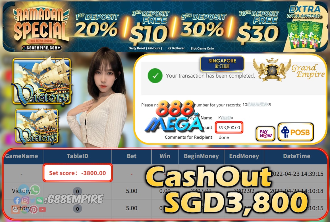 MEGA888 - VICTORY CASHOUT SGD3800 !!!