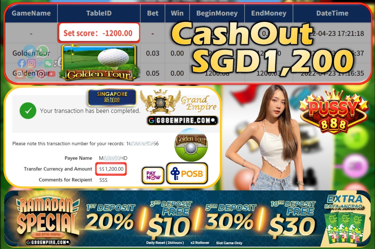 PUSSY888 - GOLDENTOUR CASHOUT SGD1200!!!