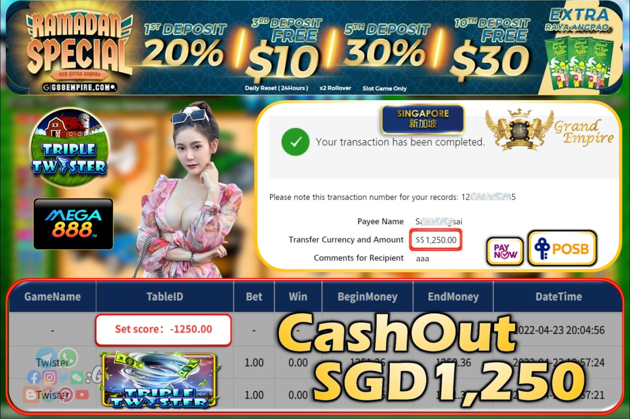 MEGA888 - TWISTER CASHOUT SGD1250!!!