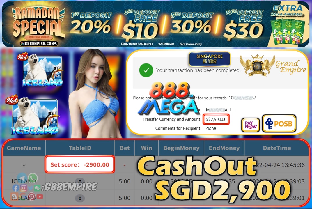 MEGA888 - ICELAND CASHOUT SGD2900 !!!