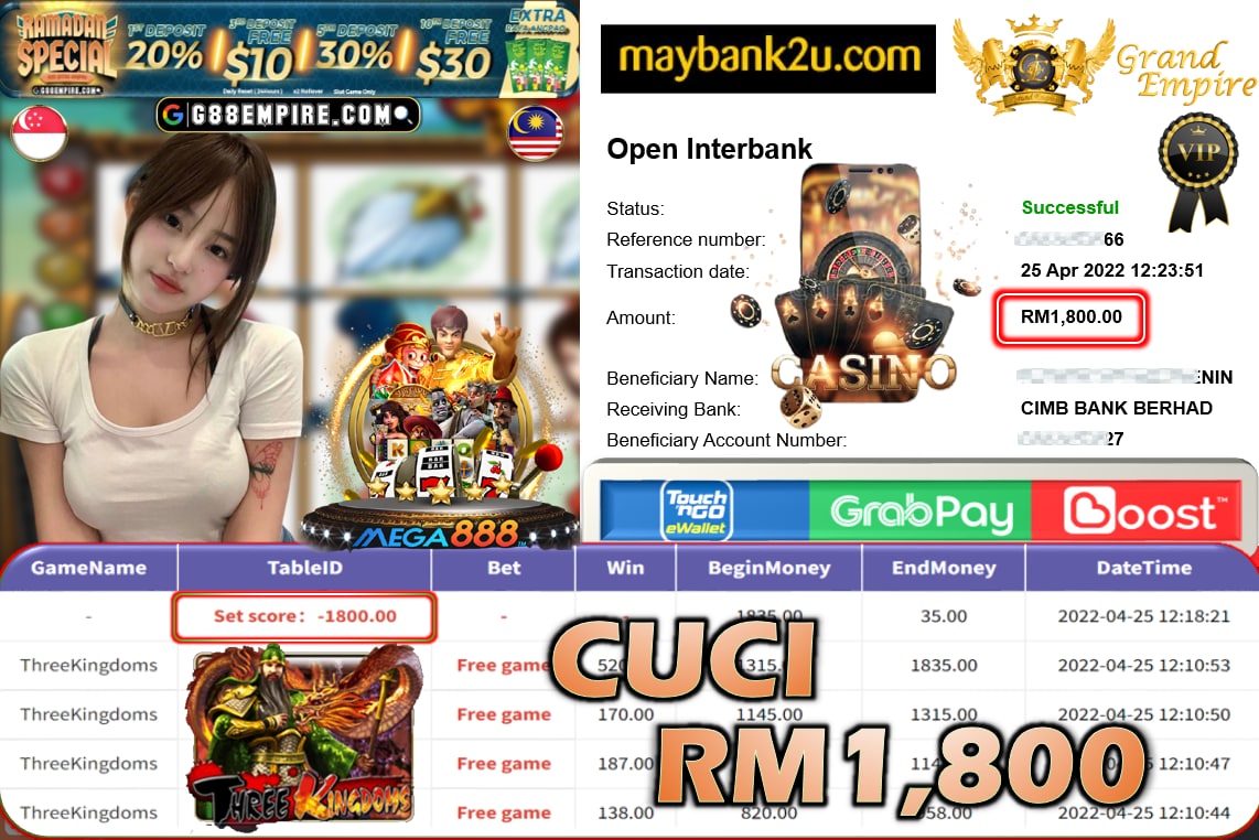 MEGA888 - THREEKINGDOMS CUCI RM1,800 !!!