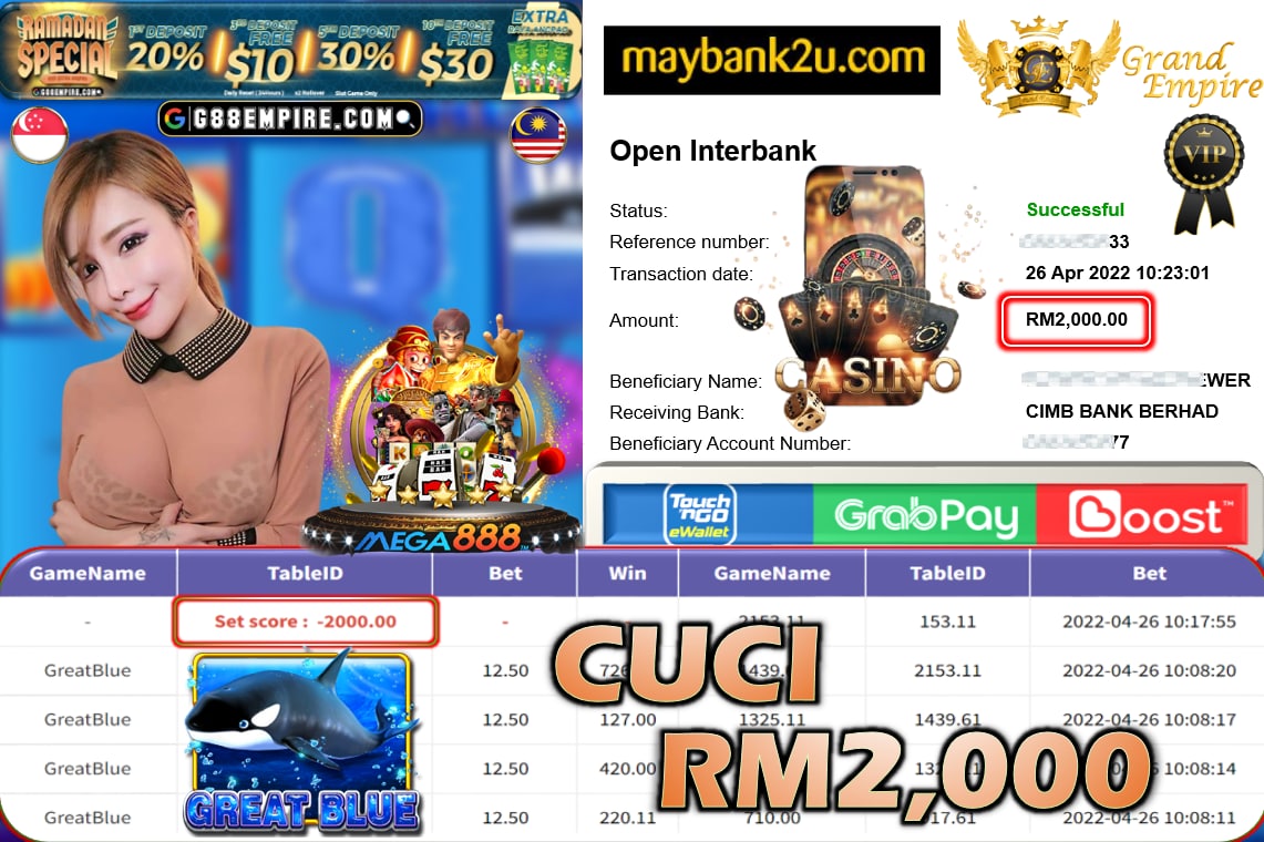 MEGA888 - GREATBLUE CUCI RM2,000 !!!