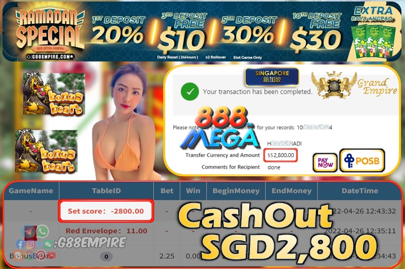 MEGA888 - BONUSBEARS CASHOUT SGD2800 !!!