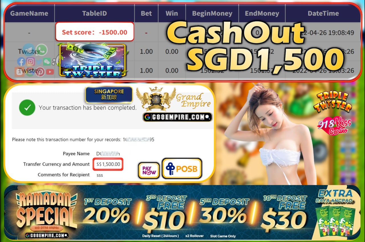 918KISS - TWISTER CASHOUT SGD1500!!!