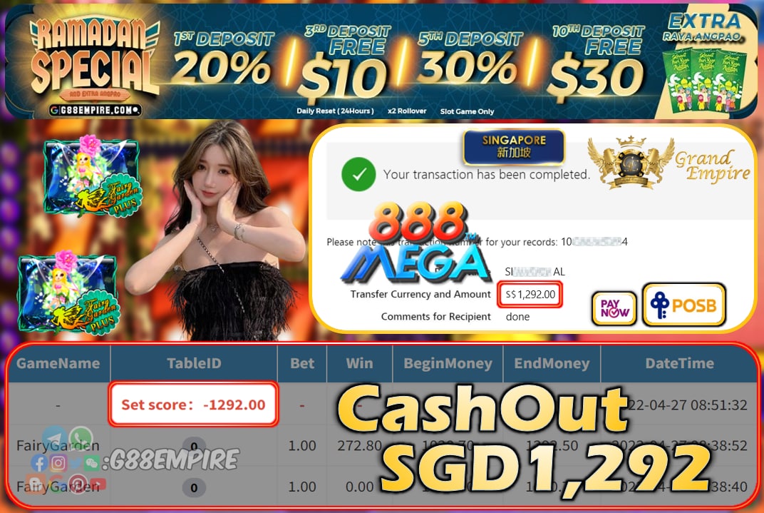 MEGA888 - FAIRYGARDEN CASHOUT SGD1292 !!!