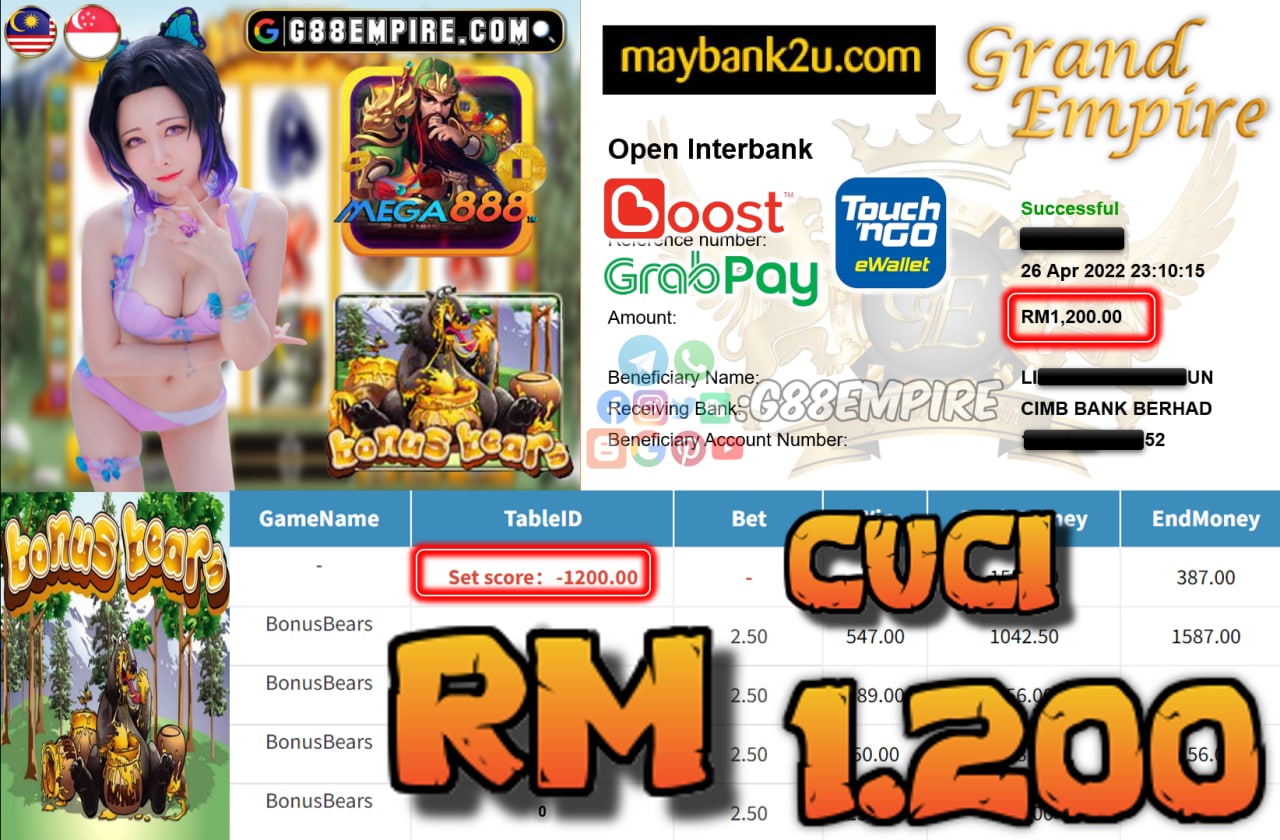 MEGA888 - BONUSBEARS - CUCI RM1.200 !!!!