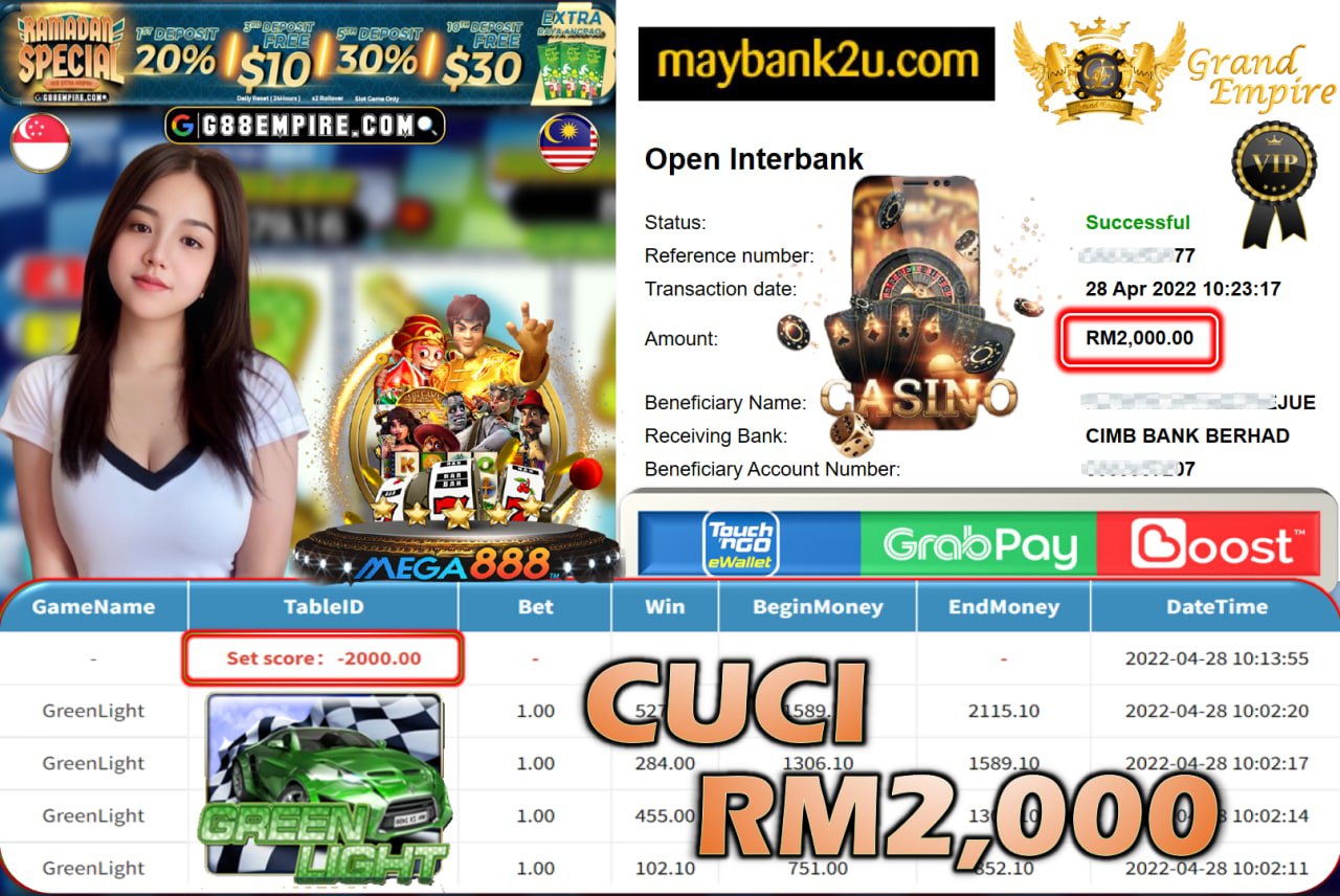 MEGA888 - GREENLIGHT CUCI RM2,000 !!!