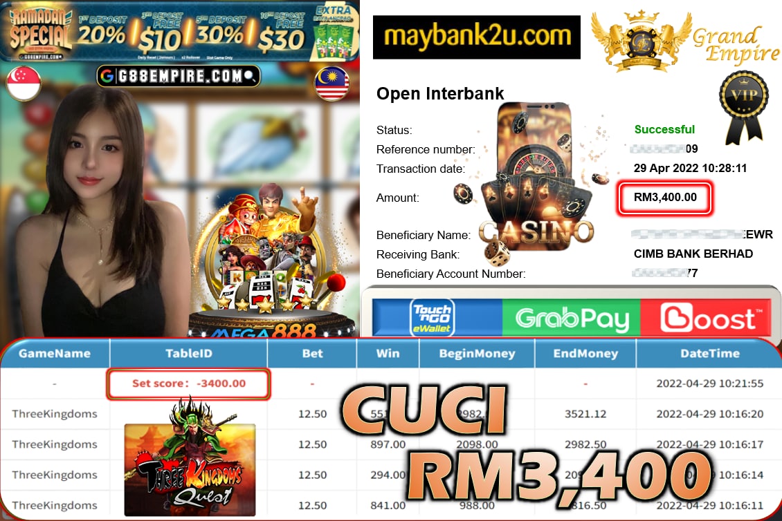 MEGA888 - THREEKINGDOMS CUCI RM3,400 !!!