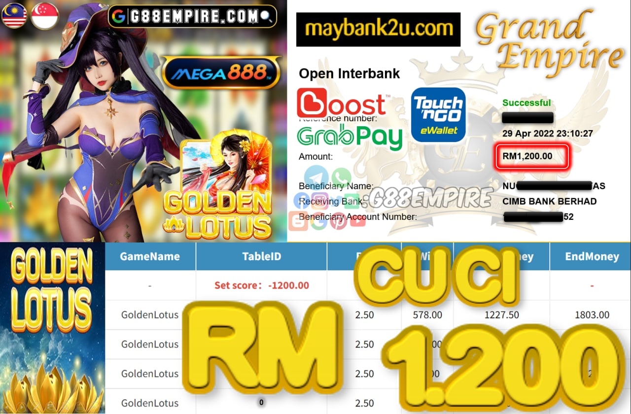 MEGA888 - GOLDENLOTUS - CUCI RM1.200 !!!