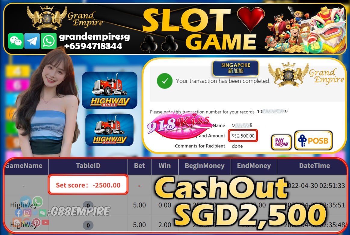 918KISS - HIGHWAY CASHOUT SGD2500 !!!