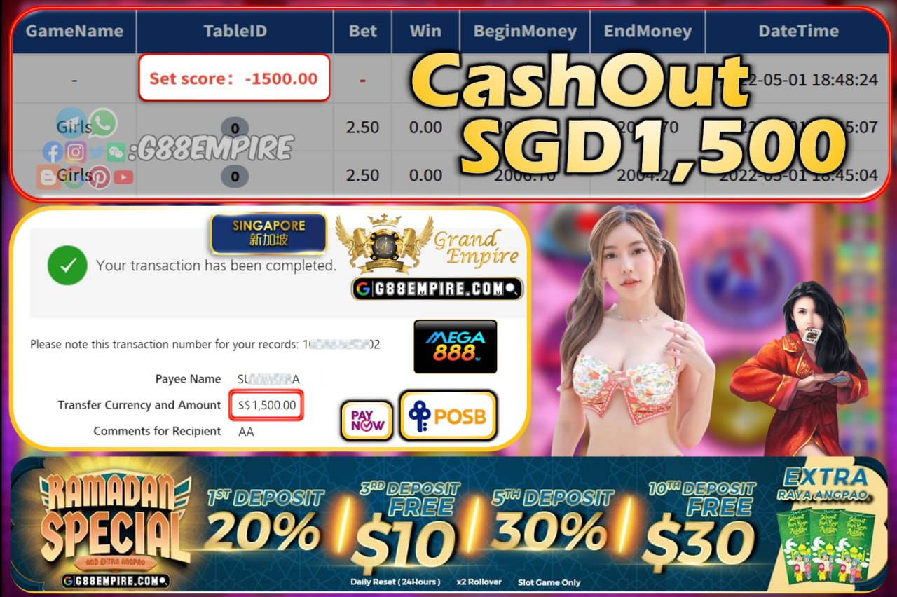 MEGA888 - GIRLS CASHOUT SGD1500!!!