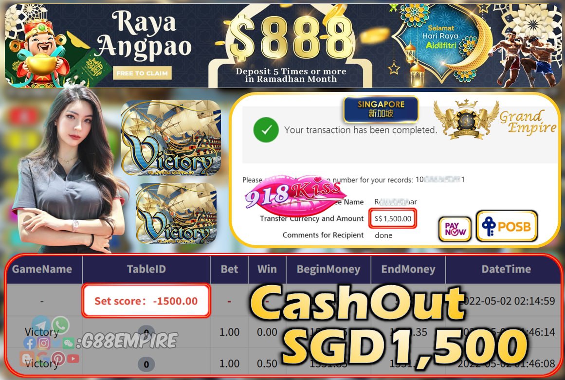 918KISS - VICTORY CASHOUT SGD1500 !!!