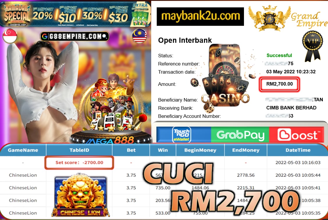 MEGA888 - CHINESELION CUCI RM2,700 !!!