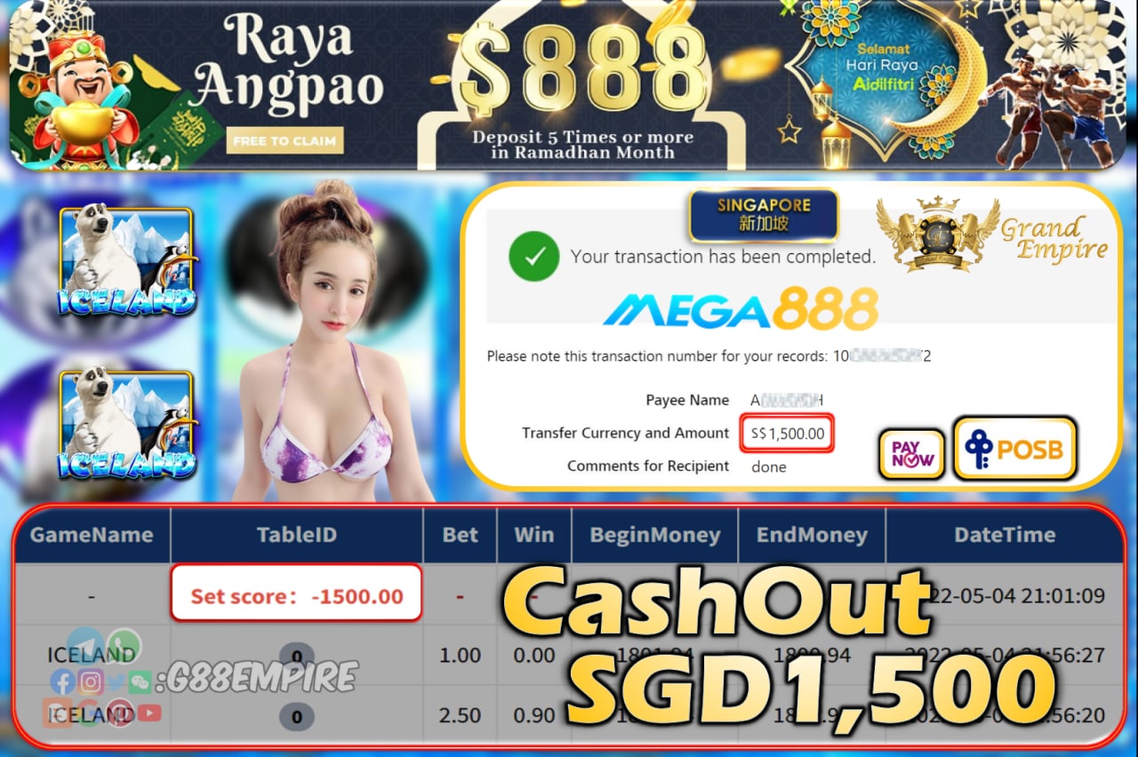 MEGA888 - ICELAND CASHOUT SGD1500!!!